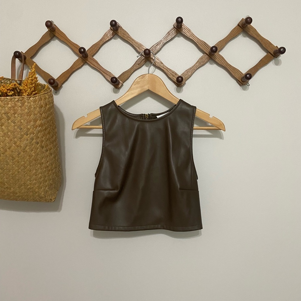 Elegant Sleeveless Faux Leather Tank Top